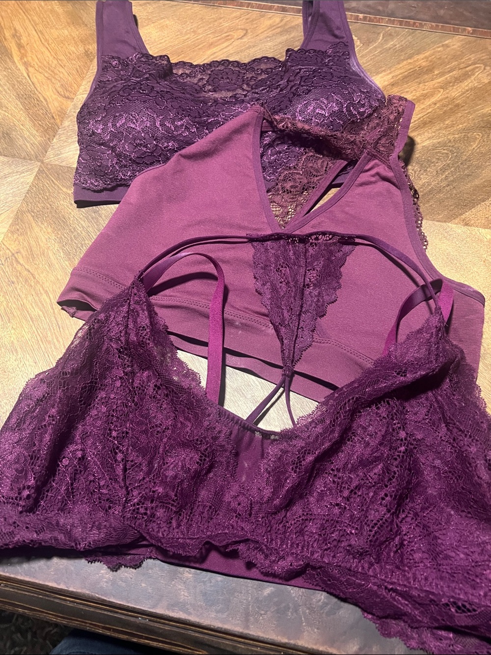 Zenana Plum Lace Bralette Trio - Women Intimates & Sleepwear, sizes m/l & xl